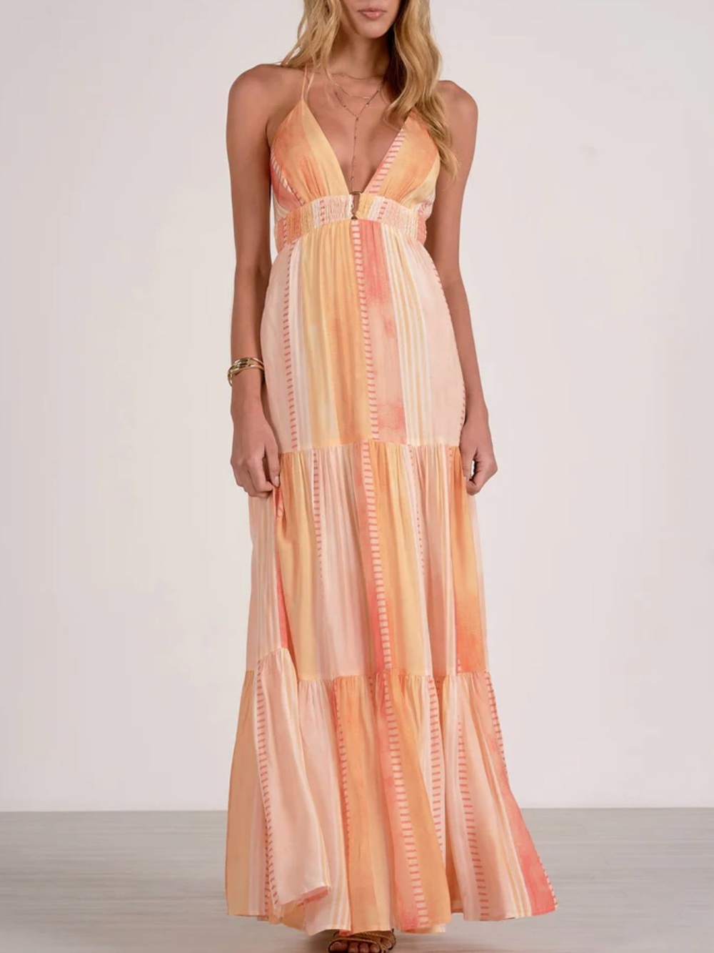 NWT Elan Peach and Pink Coral Striped Strovia Maxi Dress in SMALL - Picture 2 of 15